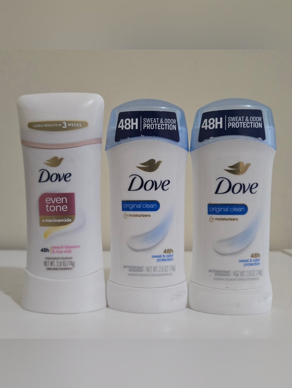 New Dove Original Clean & Even Tone Antiperspirant Deodorant Set (3 Ct)